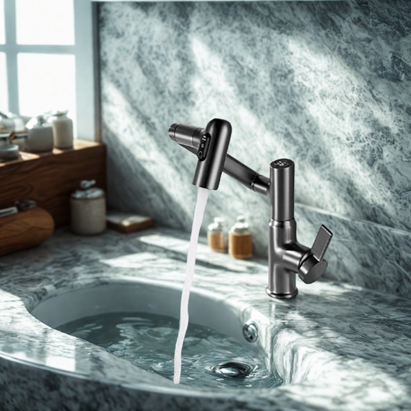 FLOWAXIS – 360° Swiveling Kitchen Faucet with Adjustable Height & Temperature Display