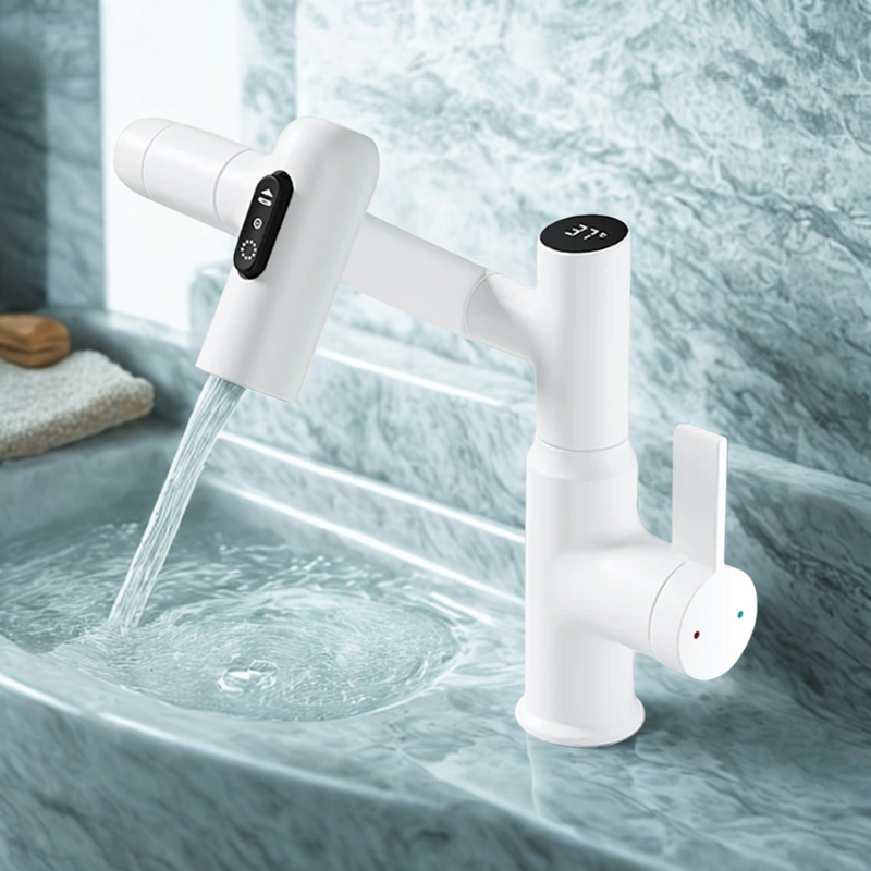 FLOWAXIS – 360° Swiveling Kitchen Faucet with Adjustable Height & Temperature Display