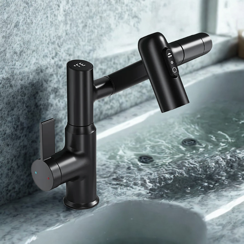 FLOWAXIS – 360° Swiveling Kitchen Faucet with Adjustable Height & Temperature Display