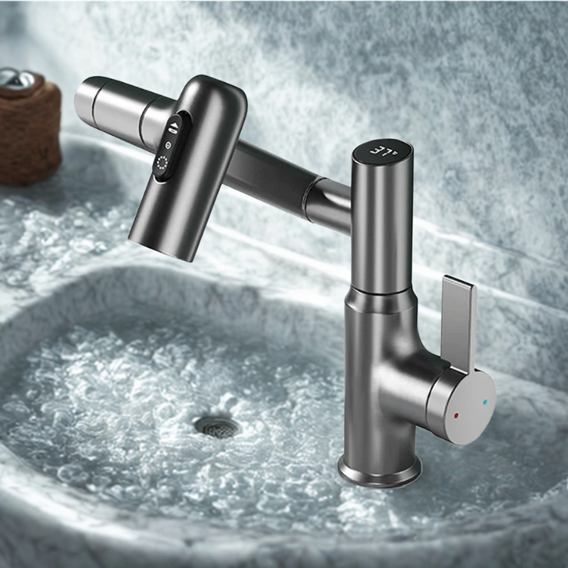FLOWAXIS – 360° Swiveling Kitchen Faucet with Adjustable Height & Temperature Display