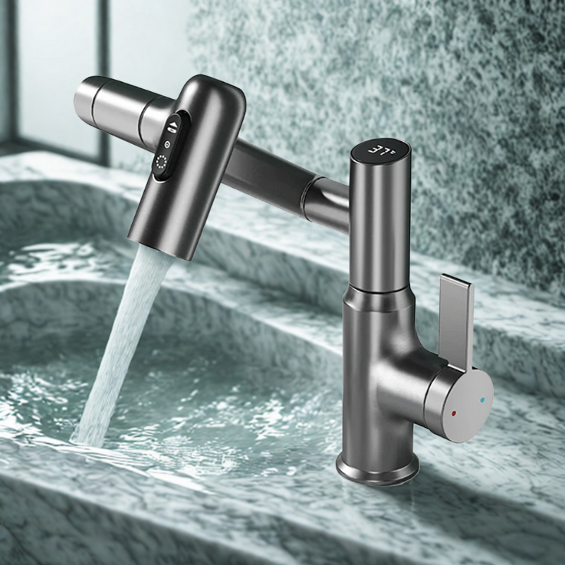 FLOWAXIS – 360° Swiveling Kitchen Faucet with Adjustable Height & Temperature Display