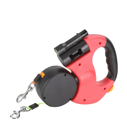 Propet Duo - Correa doble retráctil para perros con linterna LED