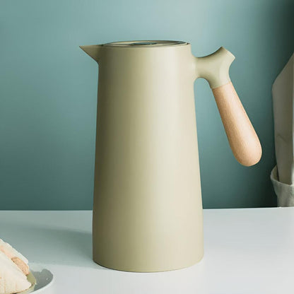 VetroLux – Elegant double-walled glass carafe with wooden handle for hot and cold drinks