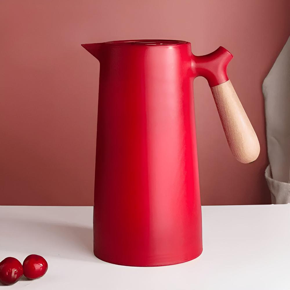 VetroLux – Elegant double-walled glass carafe with wooden handle for hot and cold drinks