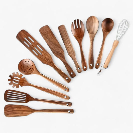 WoodChef 11-Piece Heat-Resistant Wooden Kitchen Utensils Set for Non-Stick Cookware 0