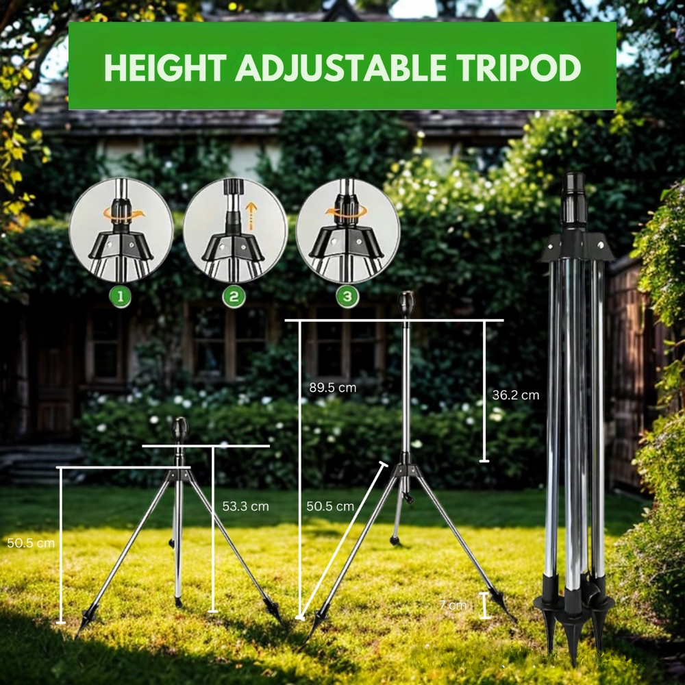 Verstelbare roestvrijstalen roterende sproeier met telescopische steun voor efficiënte tuinbesproeiing