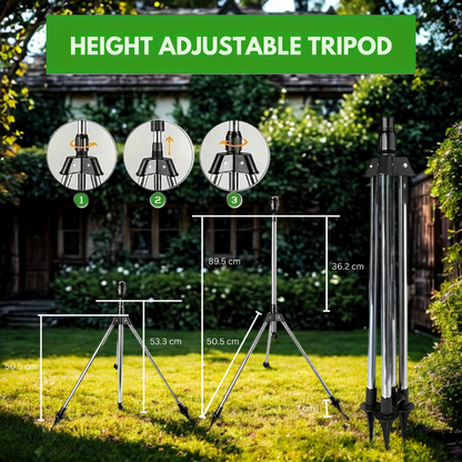 Verstelbare roestvrijstalen roterende sproeier met telescopische steun voor efficiënte tuinbesproeiing