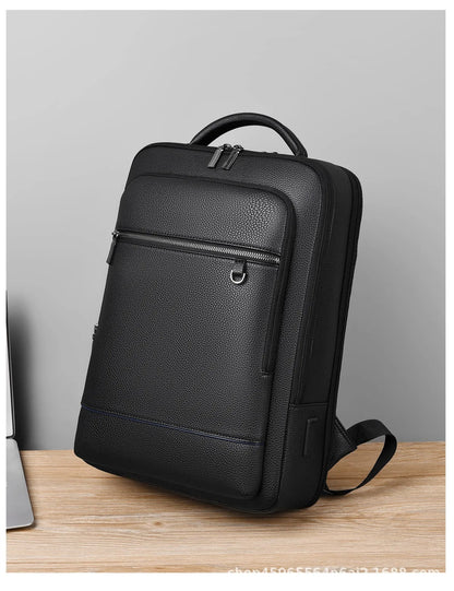 Elegant Leather Backpack with USB Port – Stylish and Functional for Work, Travel, and Daily Life