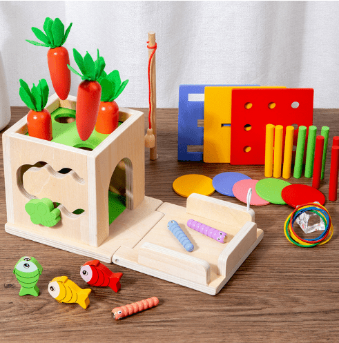 ActivityCube - Giocattolo di legno Montessori per l'apprendimento con 8 attività per bambini a partire da 6 mesi
