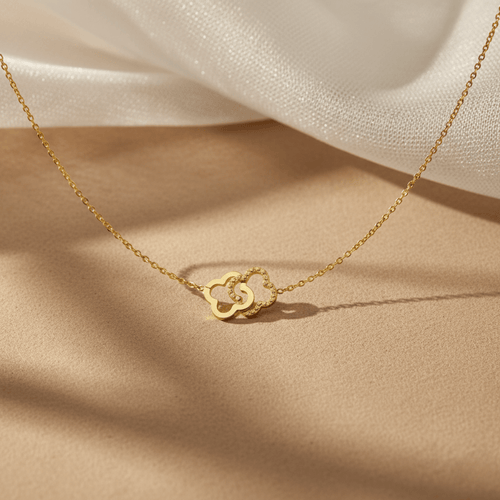 Adjustable Gold Necklace with Intertwined Clover Design - Hypoallergenic & Waterproof