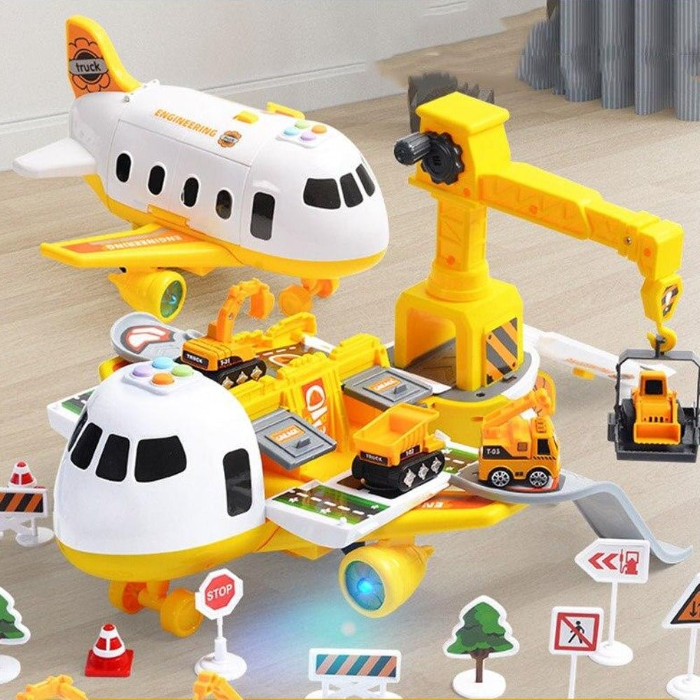 Adventure Plane Set - Large Airplane & 6 Mini Construction Vehicles for Kids 9