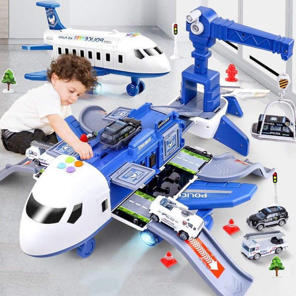 Adventure Plane Set - Large Airplane & 6 Mini Construction Vehicles for Kids 0