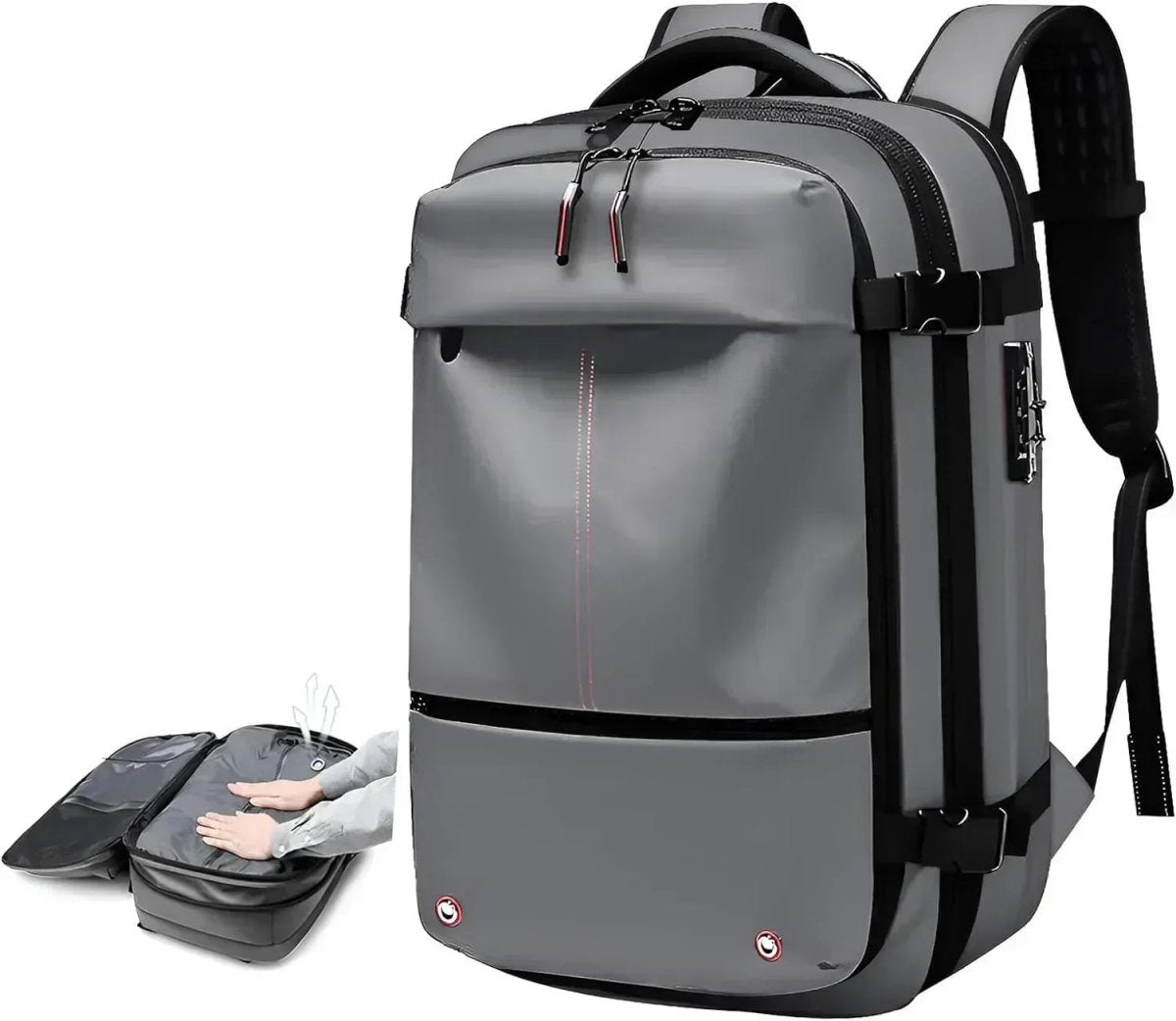Zaino AIRTRAIL - Zaino da viaggio comprimibile con scomparto per laptop da 17,3 pollici e compressione sottovuoto