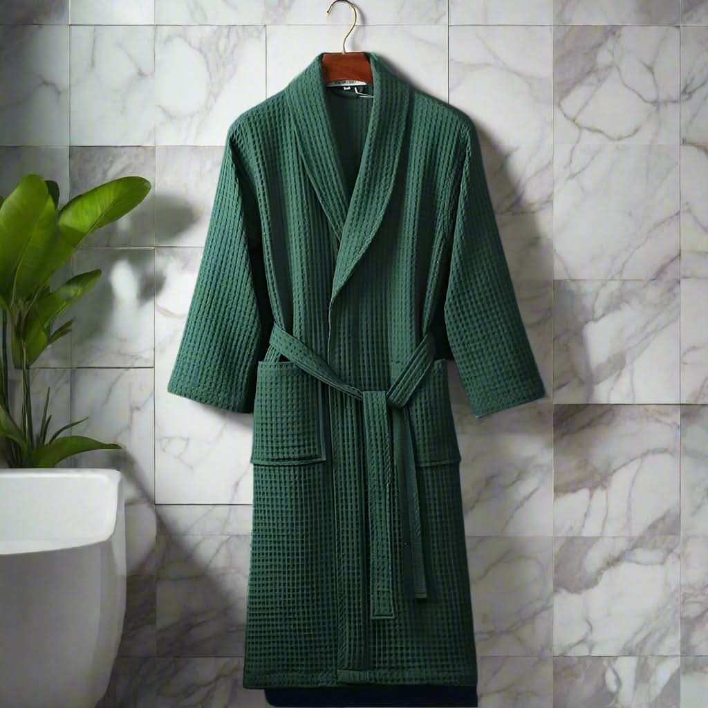 LuxeWeave Robe – Lightweight Unisex Bathrobe with Waffle Texture