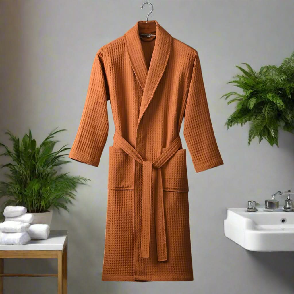 LuxeWeave Robe – Lightweight Unisex Bathrobe with Waffle Texture