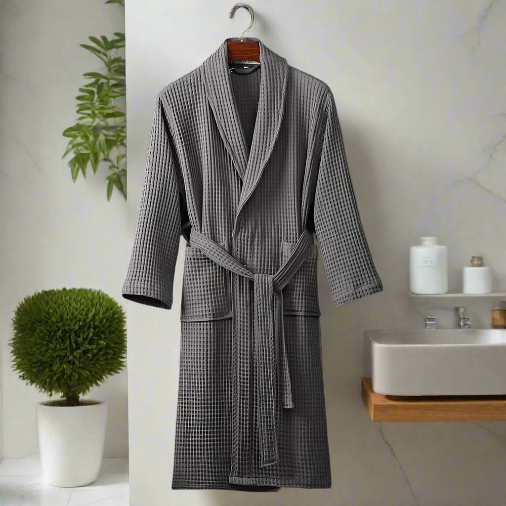 LuxeWeave Robe – Lightweight Unisex Bathrobe with Waffle Texture
