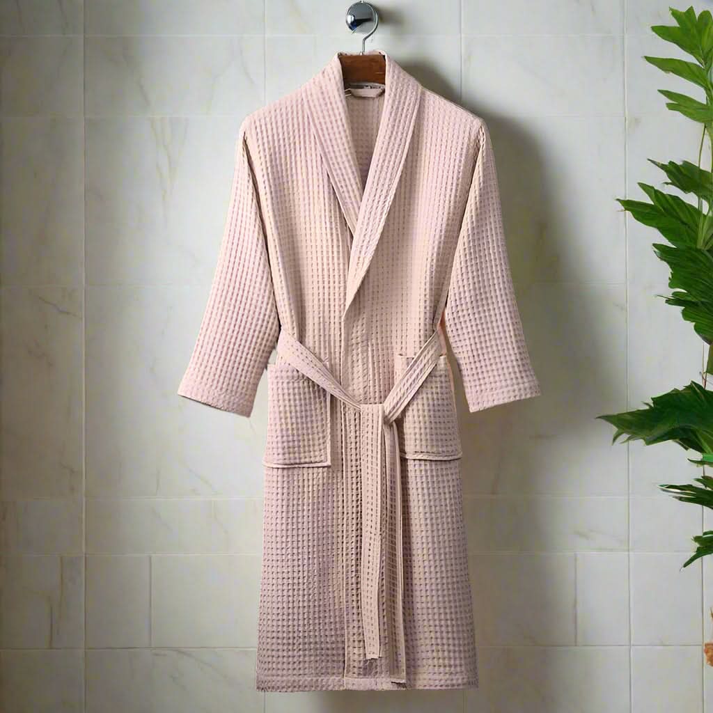 LuxeWeave Robe – Lightweight Unisex Bathrobe with Waffle Texture