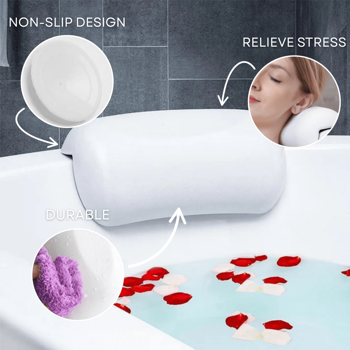Oreiller de bain AquaCloud Premium - Soutien ergonomique de la nuque et de la tête pour une relaxation digne d'un spa à la maison