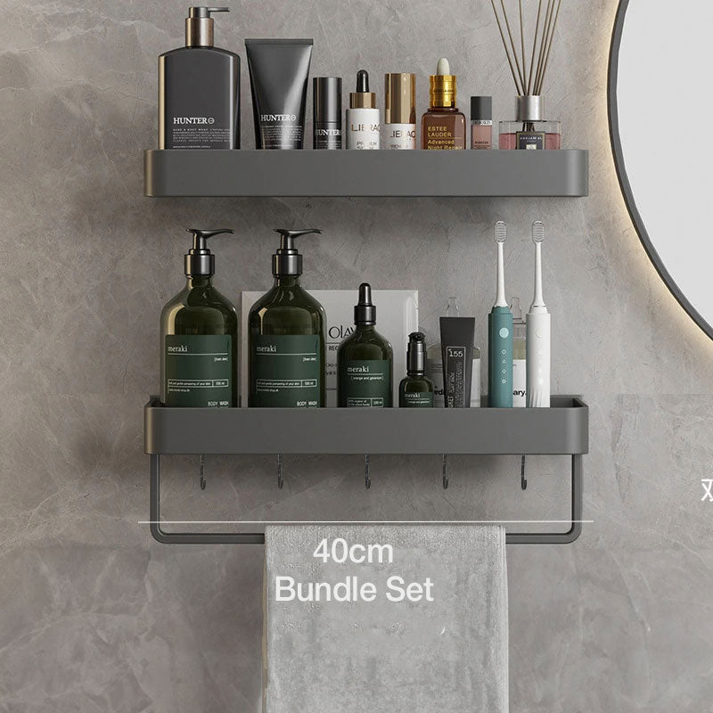 Aquashelf - Elegant wall shelf for the bathroom with towel holder & drill -free assembly 11