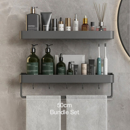 Aquashelf - Elegant wall shelf for the bathroom with towel holder & drill -free assembly 9