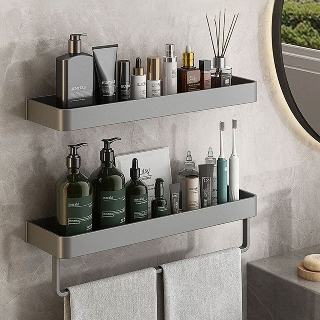 Aquashelf - Elegant wall shelf for the bathroom with towel holder & drill -free assembly 2