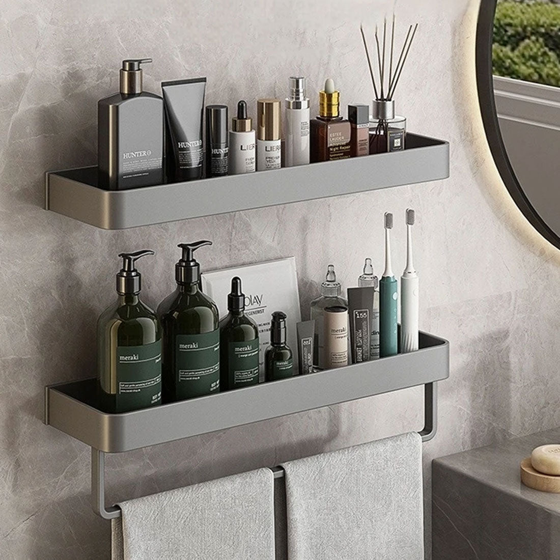Aquashelf - Elegant wall shelf for the bathroom with towel holder & drill -free assembly 2