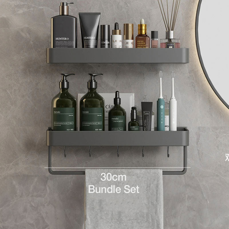 Aquashelf - Elegant wall shelf for the bathroom with towel holder & drill -free assembly 10