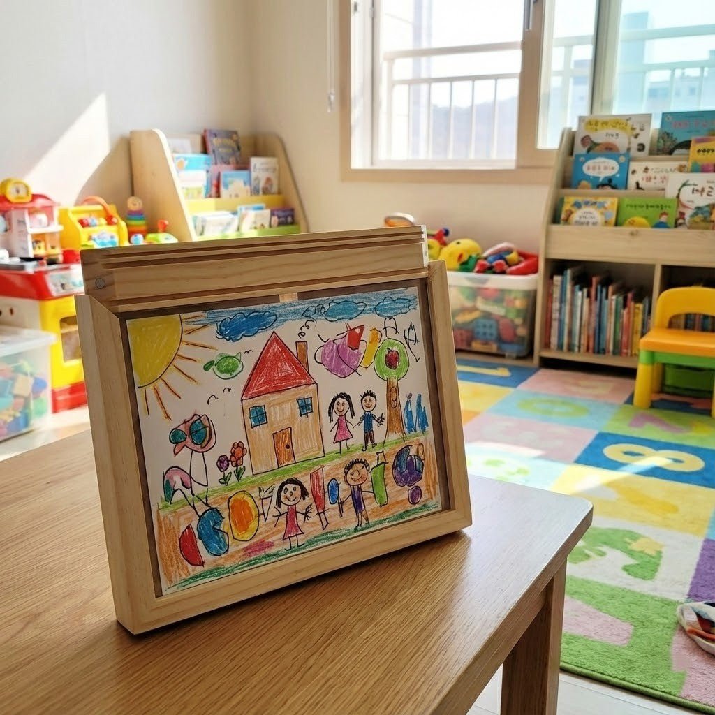 ARTWOOD – Wooden Kids Drawing Display Frame with Integrated Storage 2