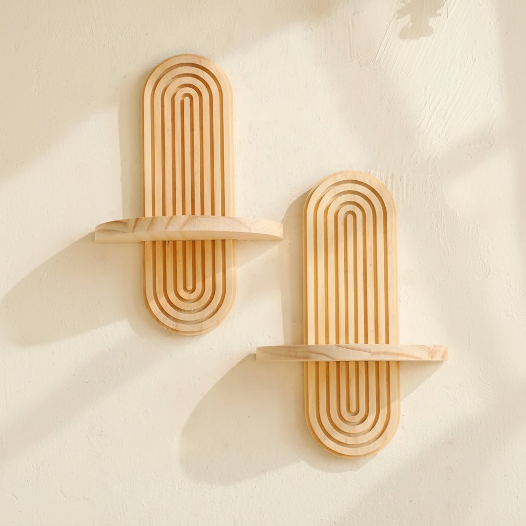 SHELFLUX – Boho Geometric Wooden Floating Shelves Stylish Wall Storage 2