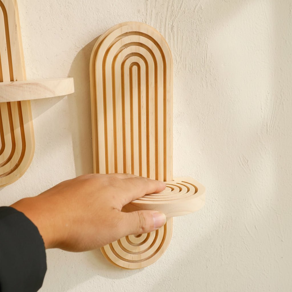 SHELFLUX – Boho Geometric Wooden Floating Shelves Stylish Wall Storage 3