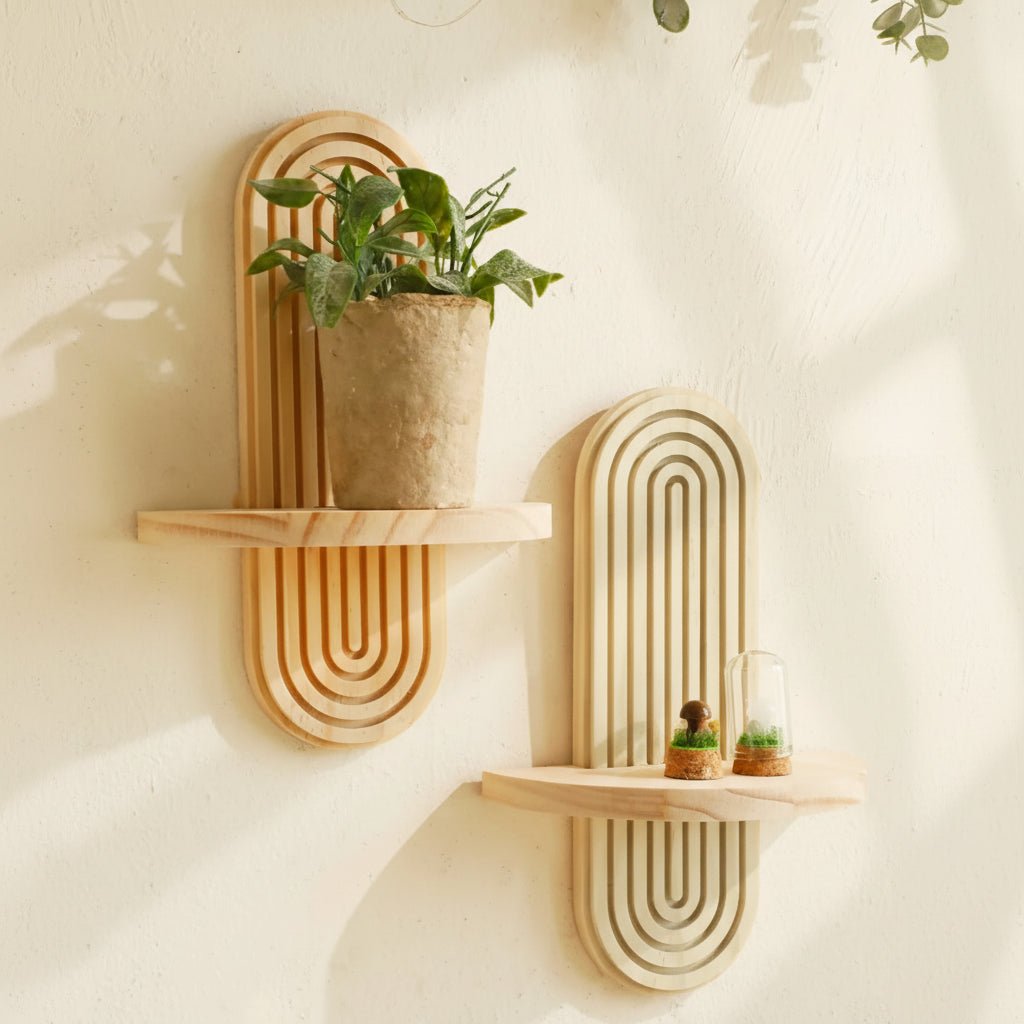 SHELFLUX – Boho Geometric Wooden Floating Shelves Stylish Wall Storage 0