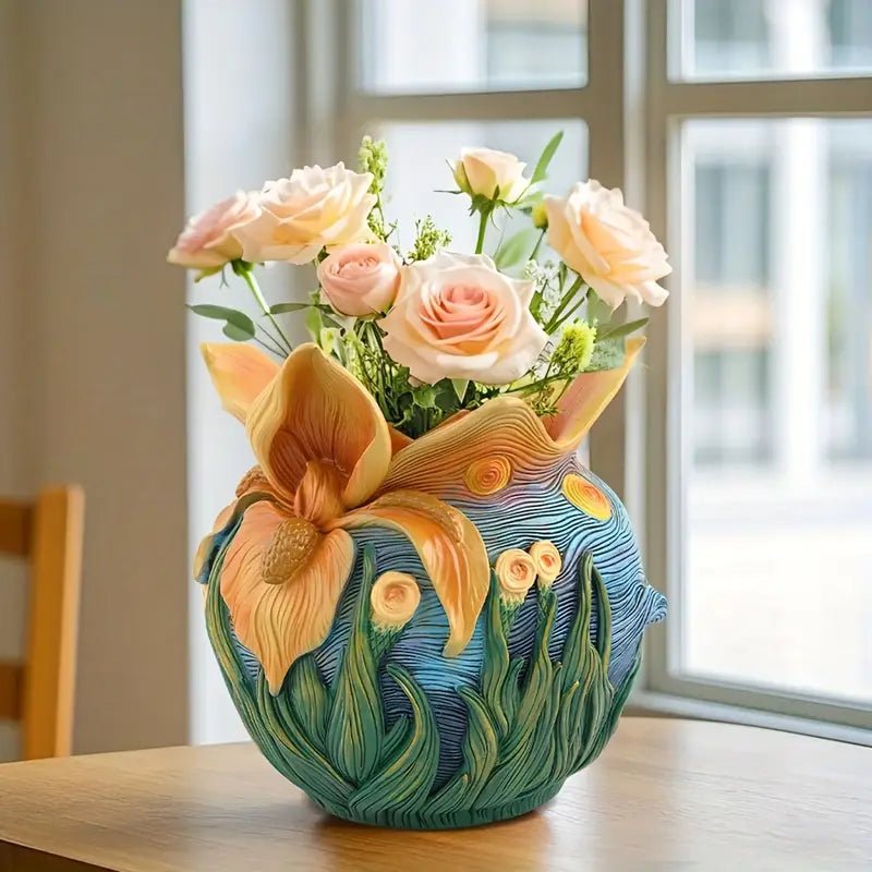 Starry Bloom - Handcrafted Van Gogh Inspired Decorative Vase for Floral Arrangements 7
