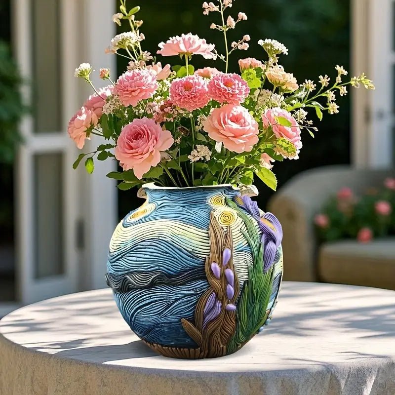 Starry Bloom - Handcrafted Van Gogh Inspired Decorative Vase for Floral Arrangements 4
