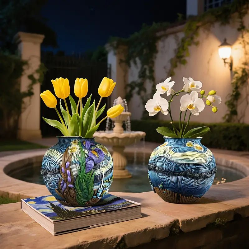 Starry Bloom - Handcrafted Van Gogh Inspired Decorative Vase for Floral Arrangements 8