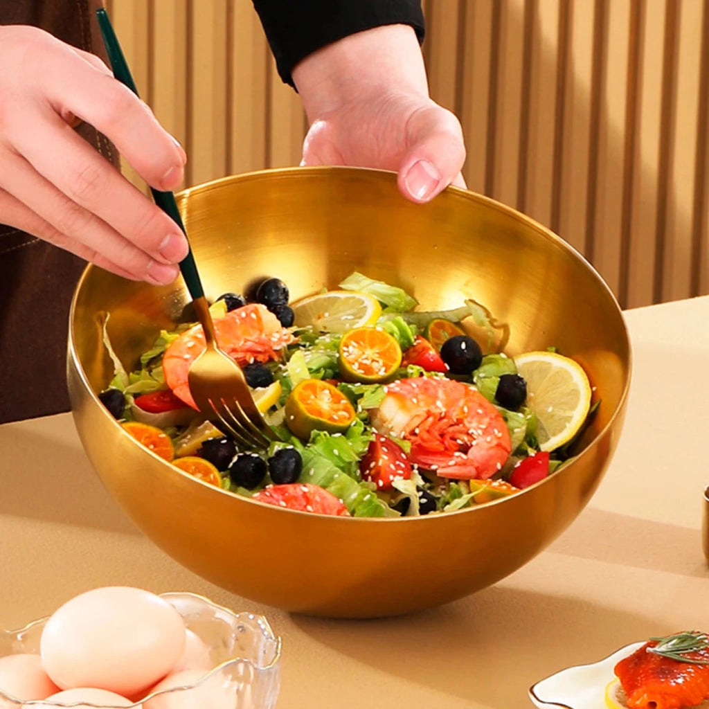 Large Capacity Stainless Steel Bowl - Elegant Gold Design for Soup, Salad & Noodles 0
