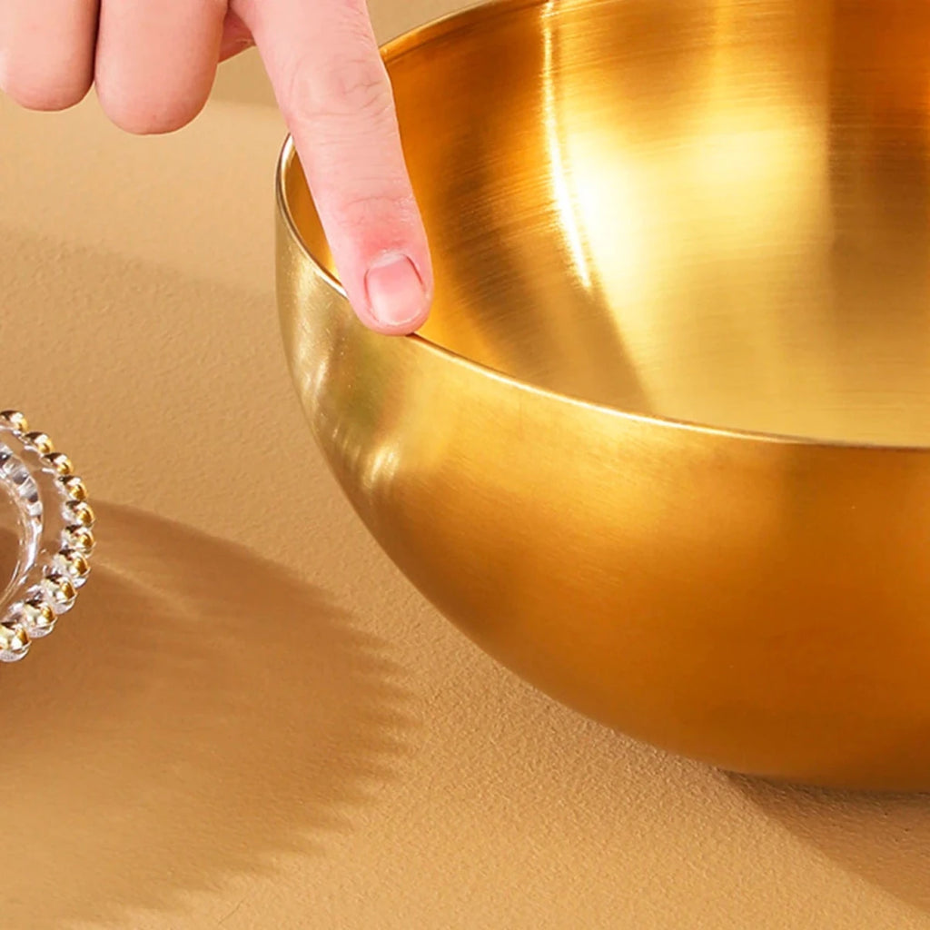 Large Capacity Stainless Steel Bowl - Elegant Gold Design for Soup, Salad & Noodles 1