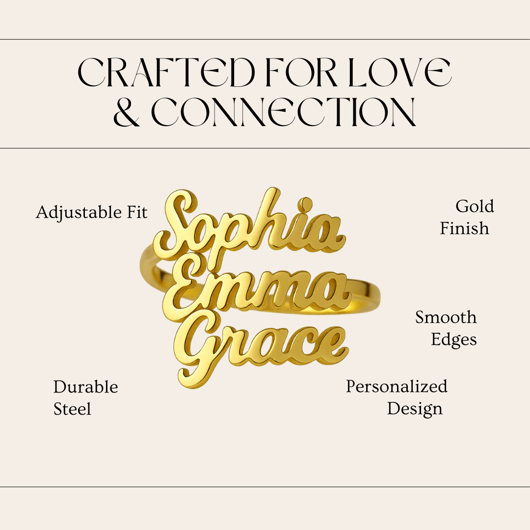 AURELION – Bague personnalisable ajustable en acier inoxydable doré avec prénom
