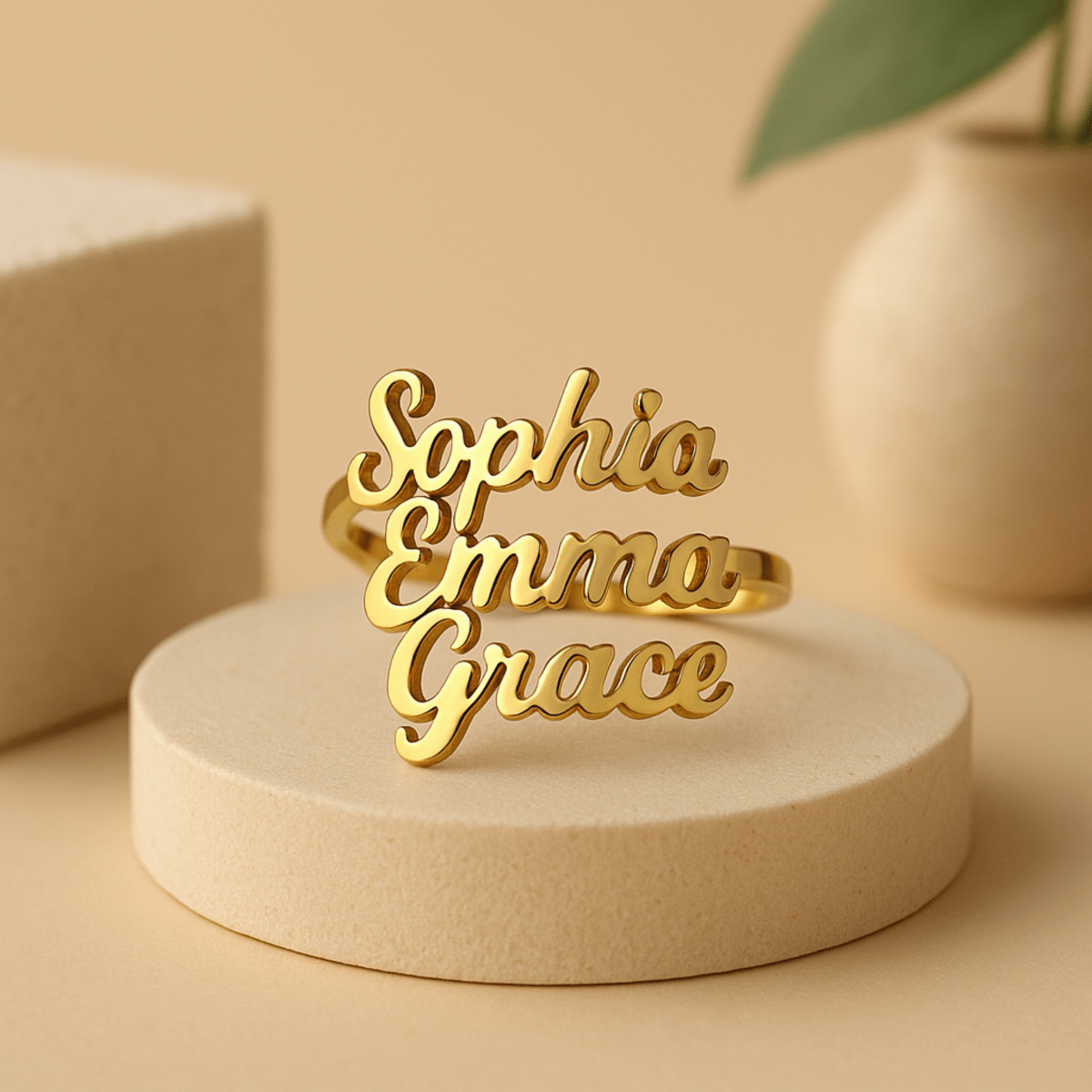 AURELION – Bague personnalisable ajustable en acier inoxydable doré avec prénom