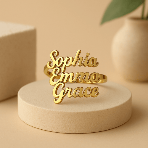 AURELION – Anello Personalizzato Regolabile in Acciaio Inossidabile Dorato con Nome