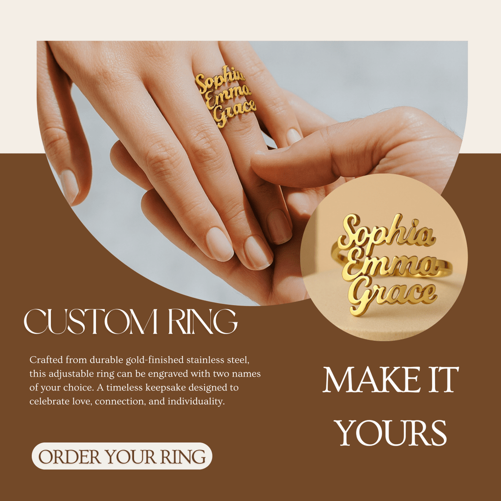 AURELION – Anello Personalizzato Regolabile in Acciaio Inossidabile Dorato con Nome