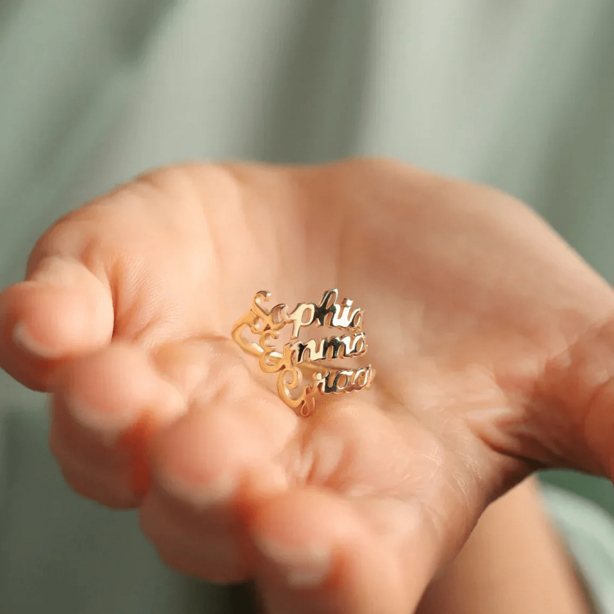 AURELION – Bague personnalisable ajustable en acier inoxydable doré avec prénom