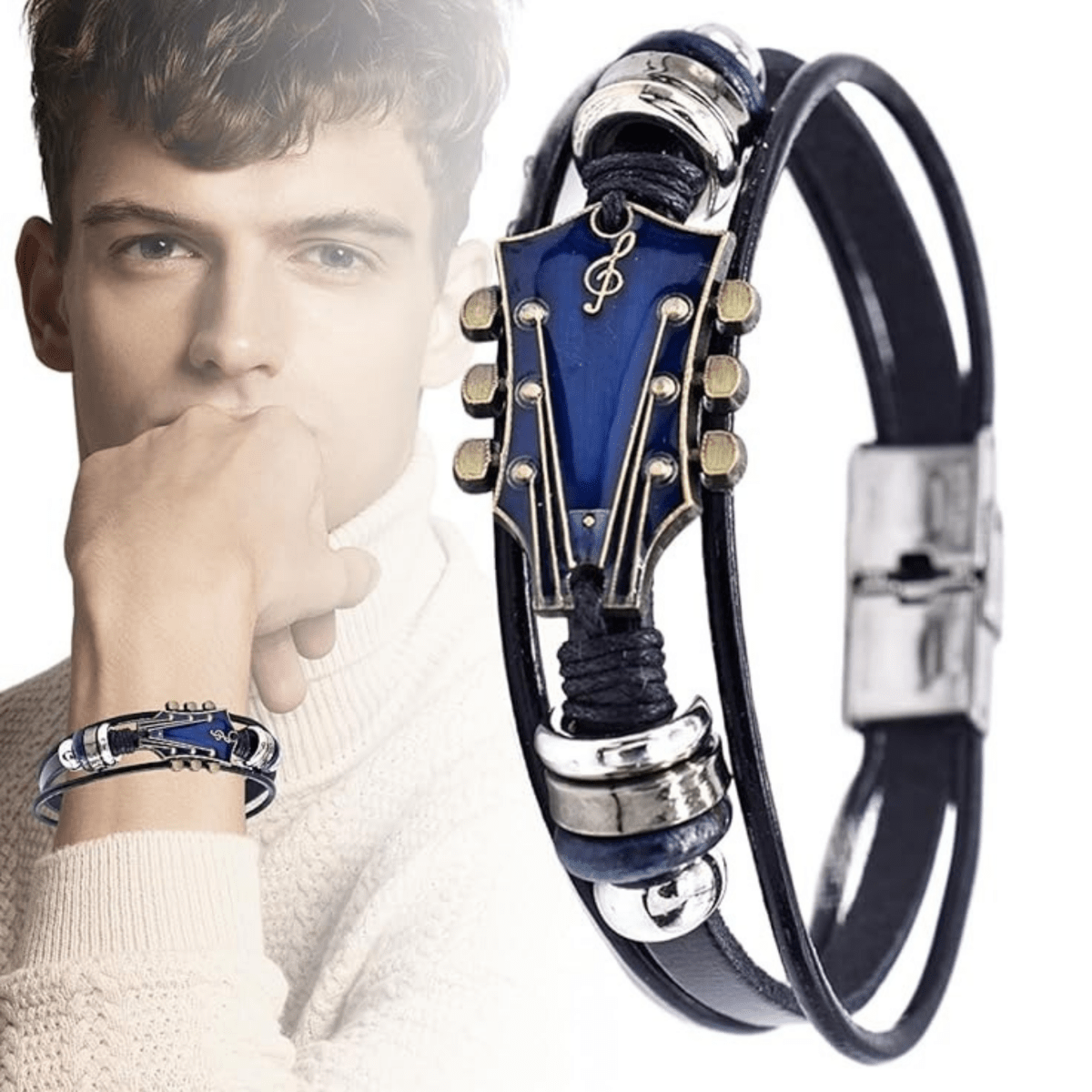 AXECHORD – Gitaar Leren Armband met Vintage-Geïnspireerd Ontwerp