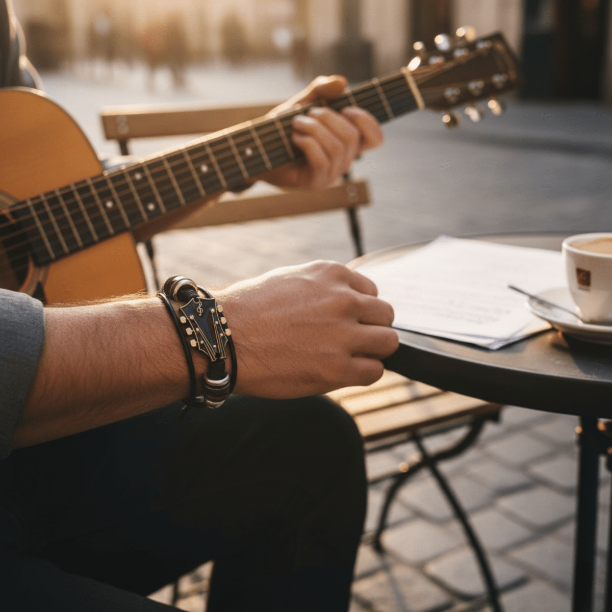AXECHORD – Gitaar Leren Armband met Vintage-Geïnspireerd Ontwerp