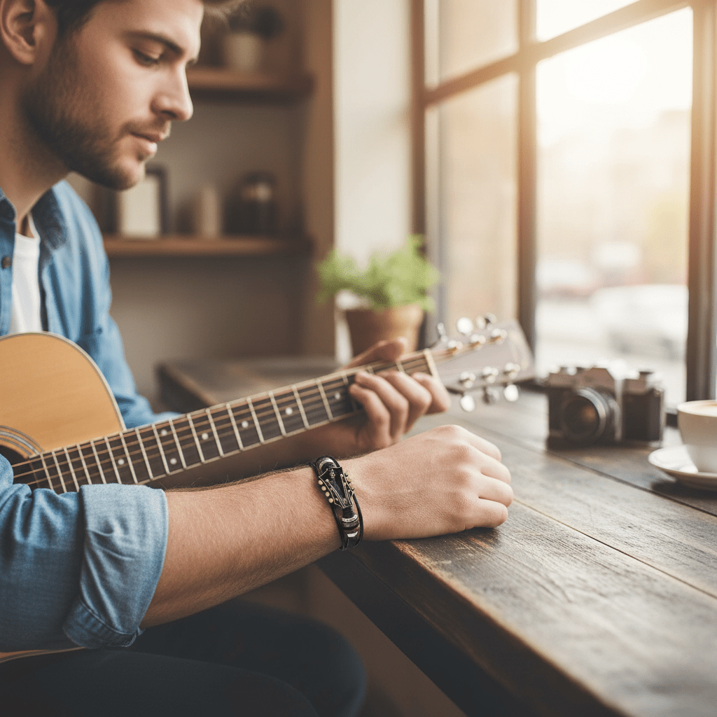 AXECHORD – Gitaar Leren Armband met Vintage-Geïnspireerd Ontwerp