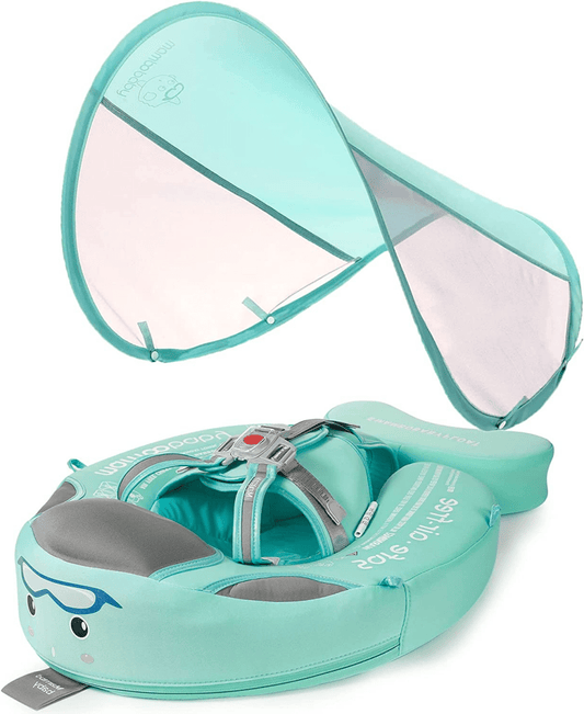 Baby Swim Ring with Canopy - baby swimming ring with sun protection & animal motif for safe splashes in summer 0
