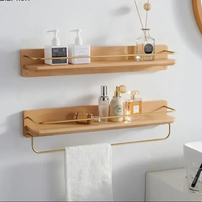 Natural Bamboo Wall-Mounted Coat Rack Shelf for Entryway & Bathroom 1