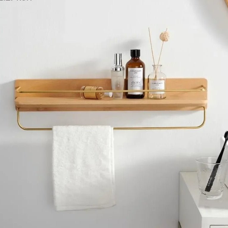 Natural Bamboo Wall-Mounted Coat Rack Shelf for Entryway & Bathroom 3