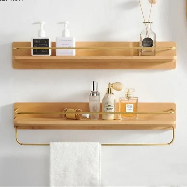 Natural Bamboo Wall-Mounted Coat Rack Shelf for Entryway & Bathroom 2
