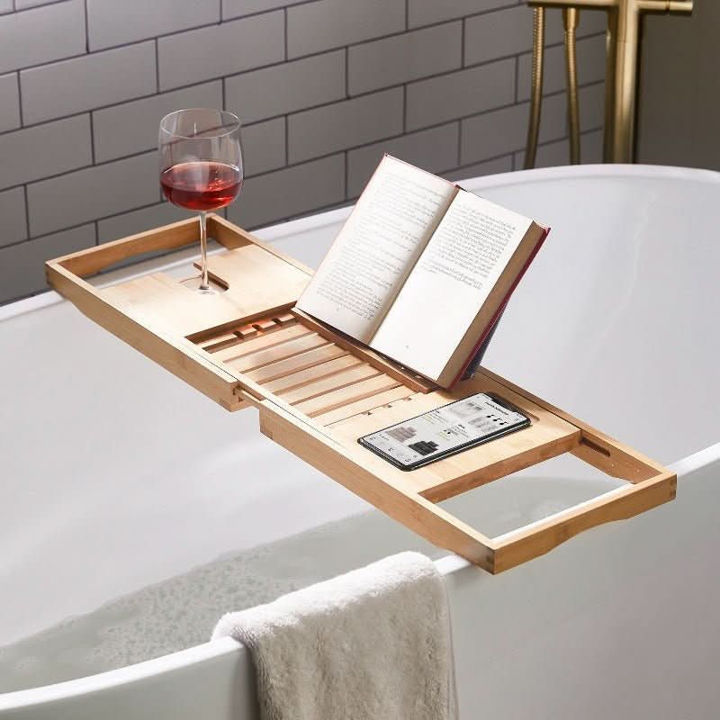 OzBath™ Bamboo Bath Caddy with Adjustable Frame for Spa Experience 0