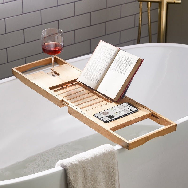 OzBath™ Bamboo Bath Caddy with Adjustable Frame for Spa Experience 0